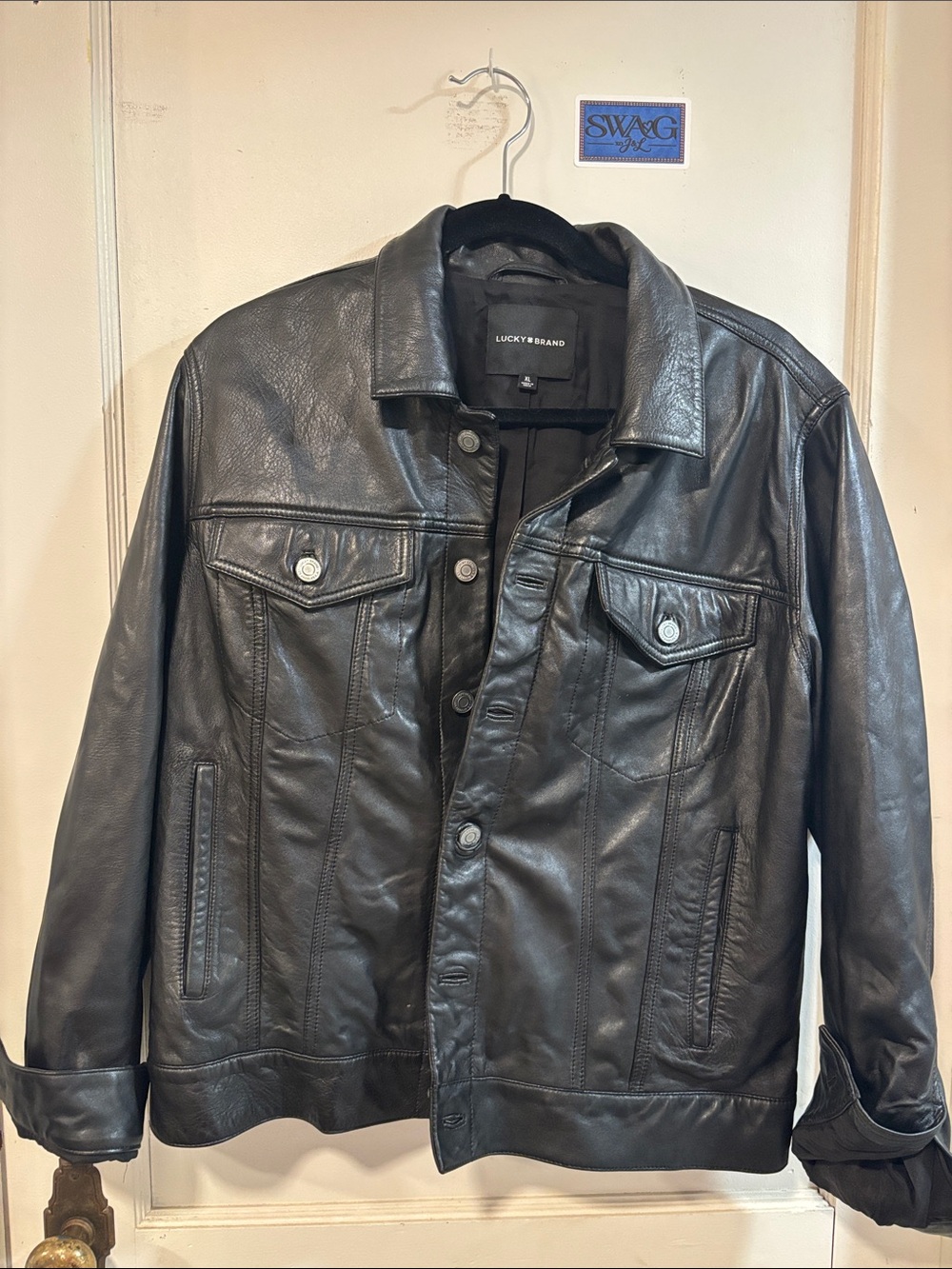 Lucky Brand Women’s Black Leather Bomber-Style Jacket